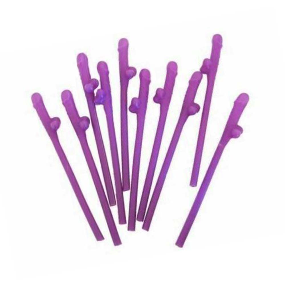 Bachelorette Party Pink and Purple Pecker Straws - 10 Straws